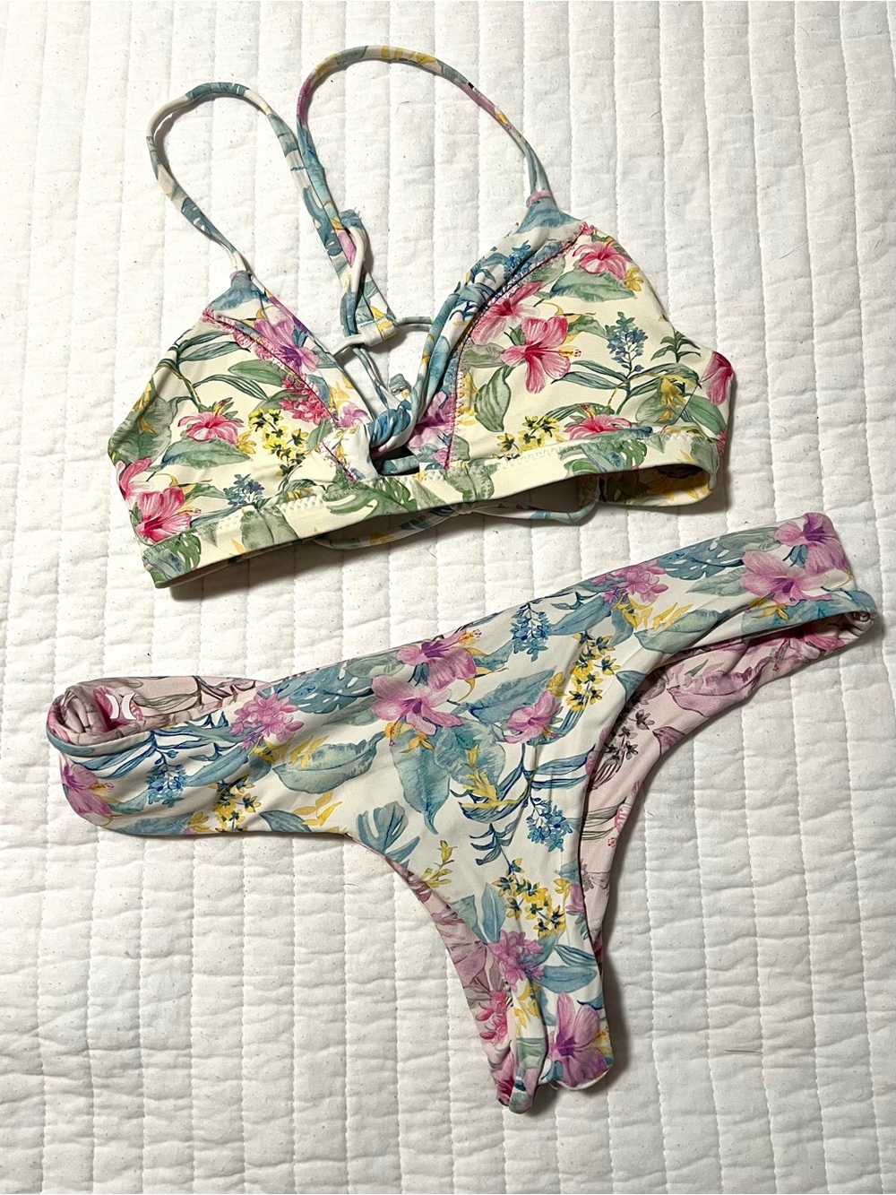 Loveshack Fancy Collection by Hurley Reversable Bikini Set in Cream and Pastel